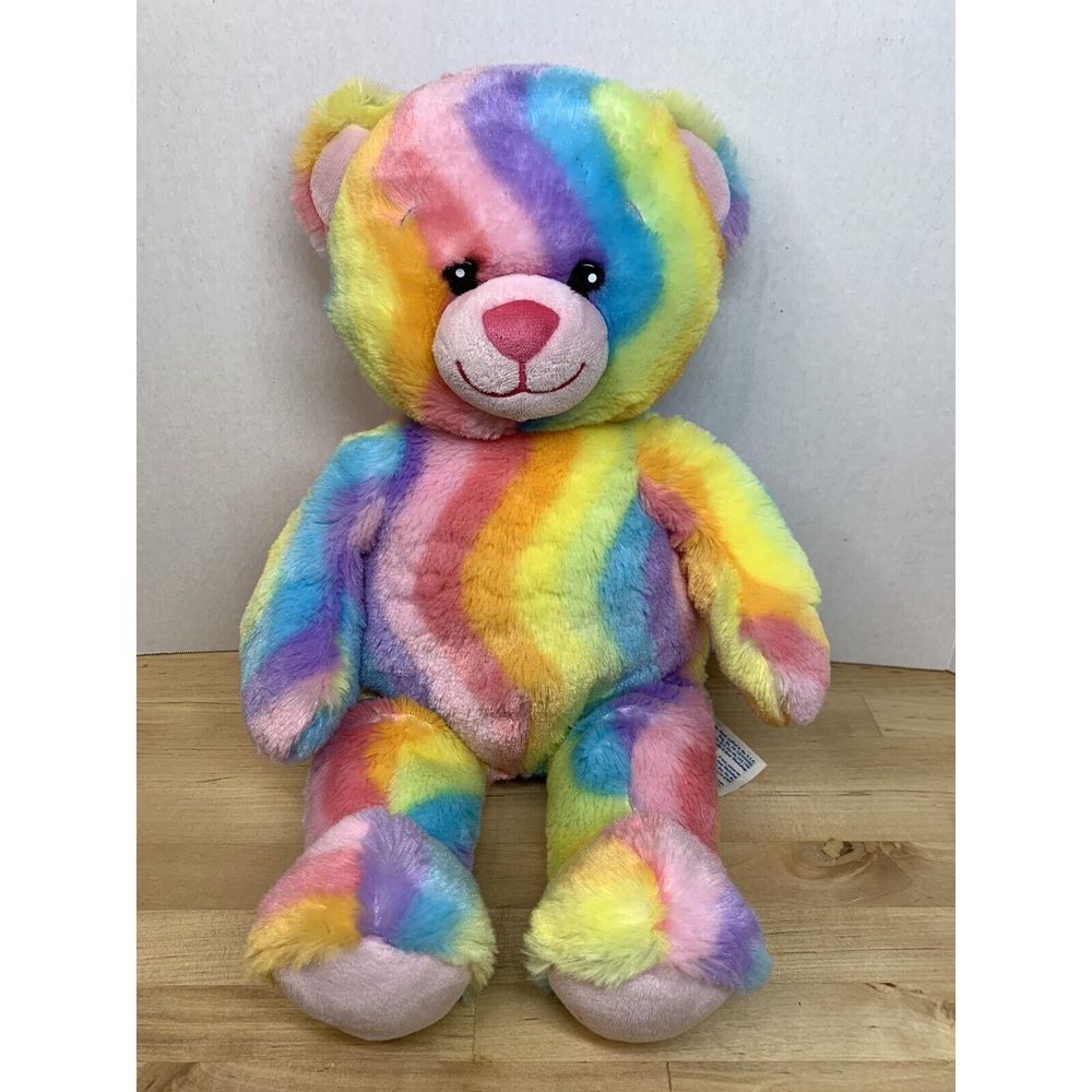BUILD A BEAR PASTEL RAINBOW CURVED STRIPES  PLUSH TEDDY‎ BEAR 17"